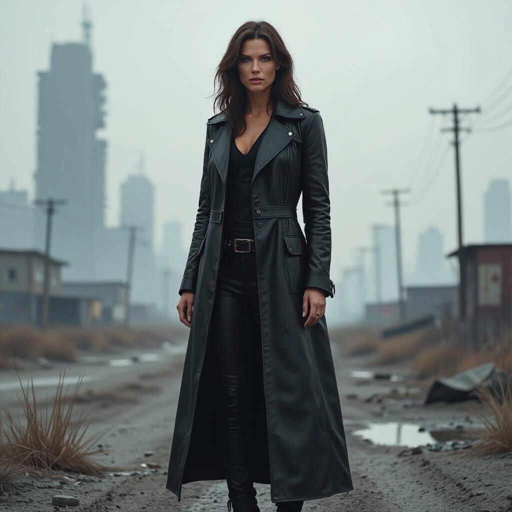 Heroic Figure in Dystopian Sci-Fi Landscape