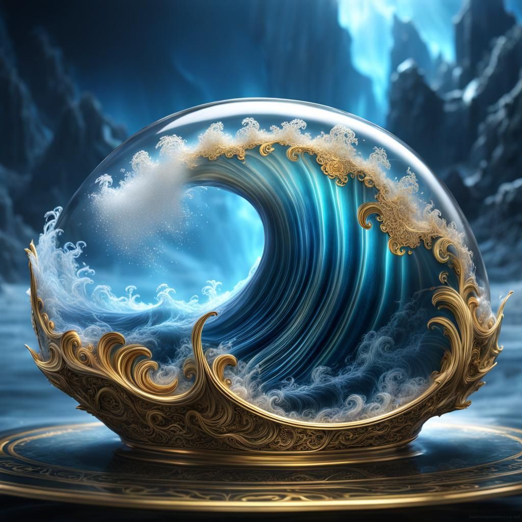 Atlantis Inside Clam Shell with Great Wave