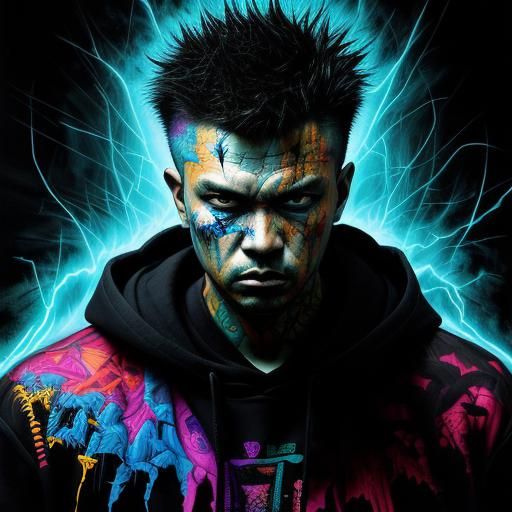 Shadow Warrior Graffiti Art with Electrifying Energy