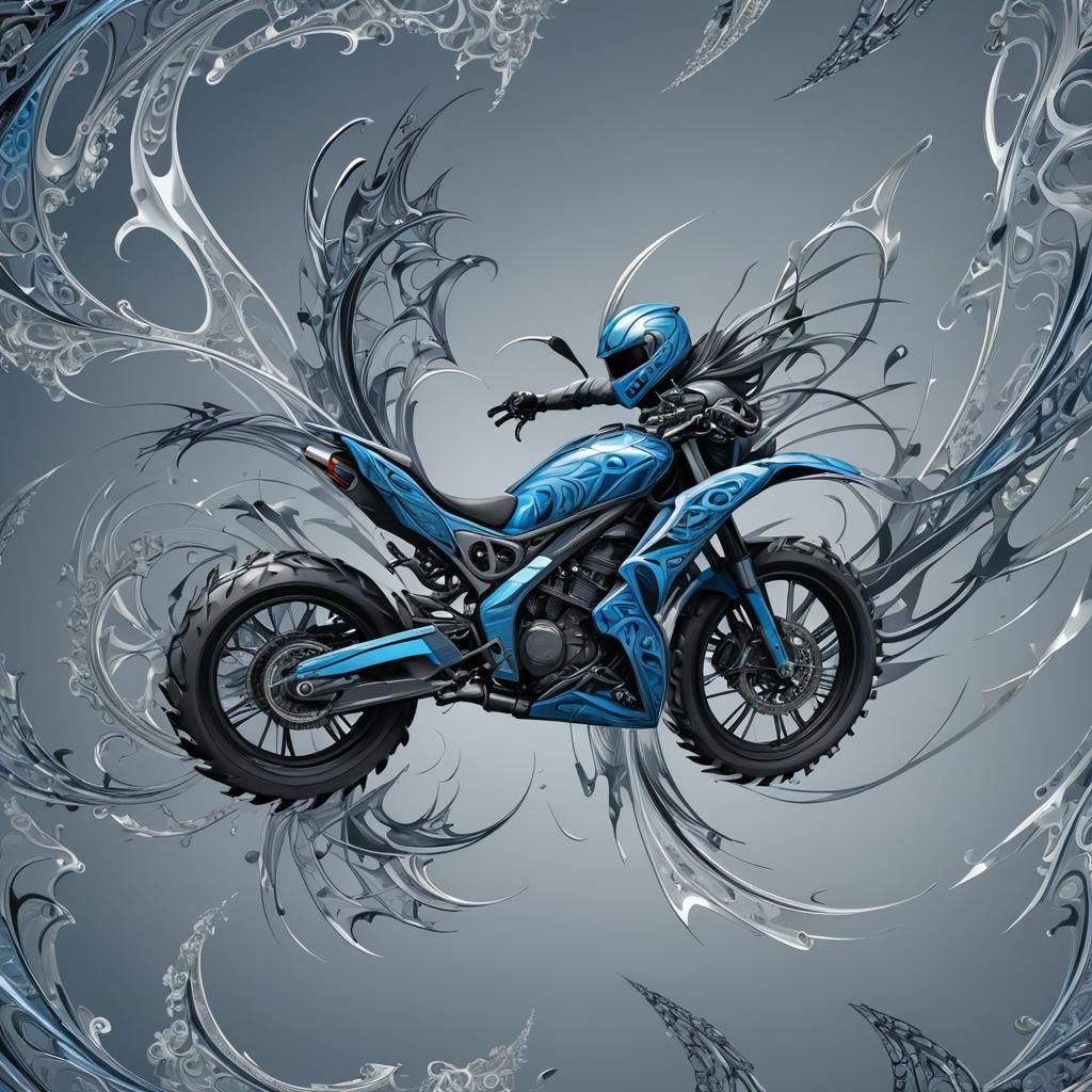 Bike Speeds Through Air Amidst Luminescent Trails