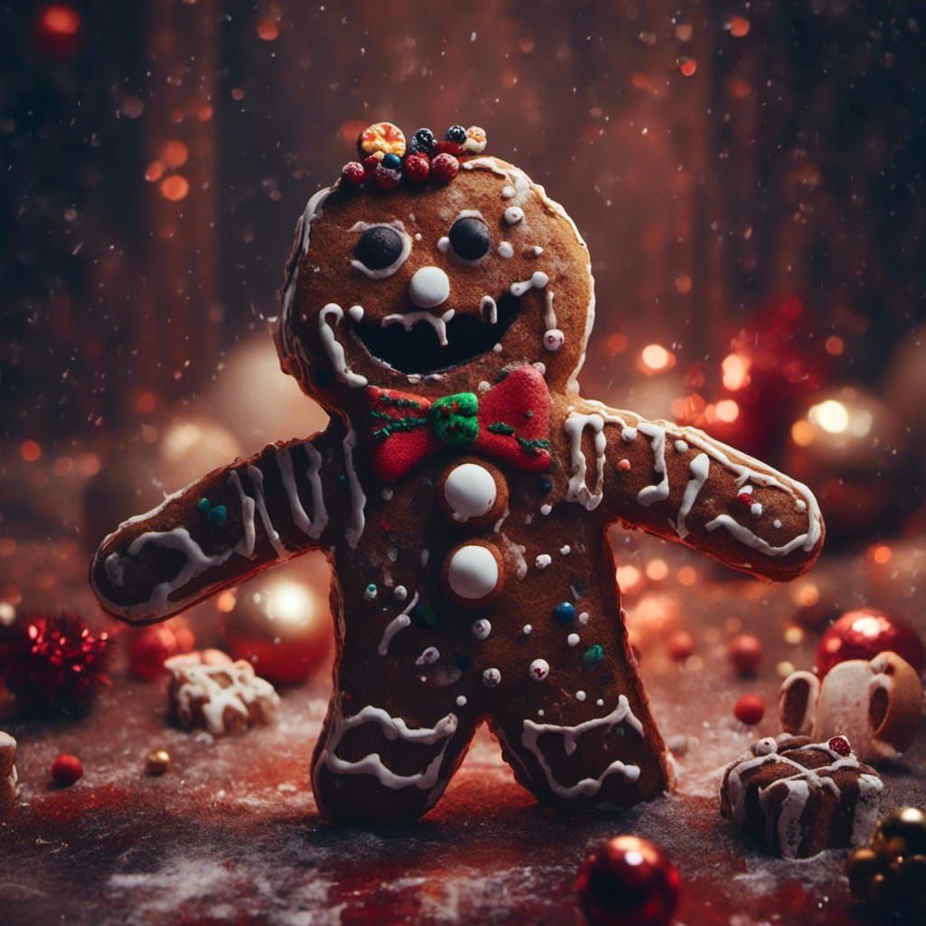 Macabre Gingerbread Man at Christmas in Detailed Matte Paint...