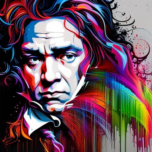 Beethoven Graffiti Art in Polychromatic Splash Style