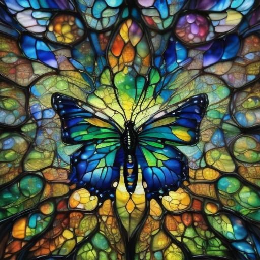 Stained Glass Mosaic of a Black Cat