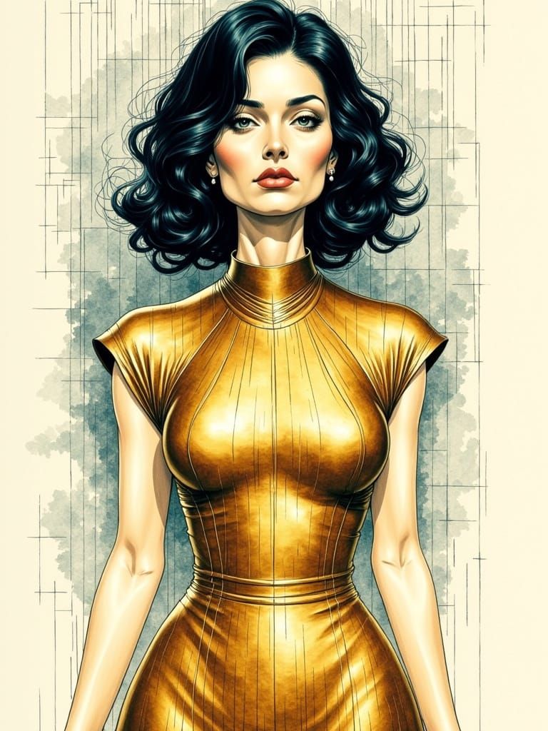 Moebius & Pratt Inspired Pin-Up in Blueprint Style