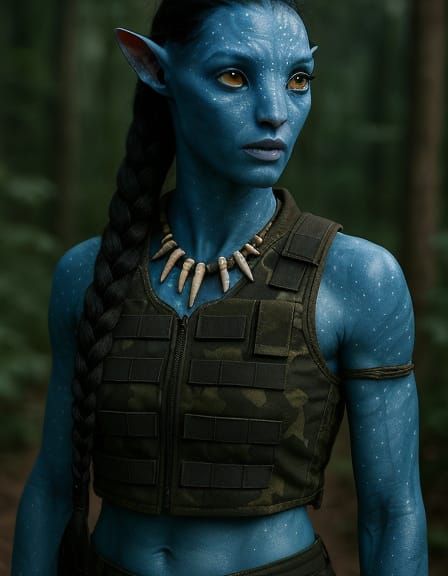 Blue Na'vi Woman in Camouflage, Digital Art