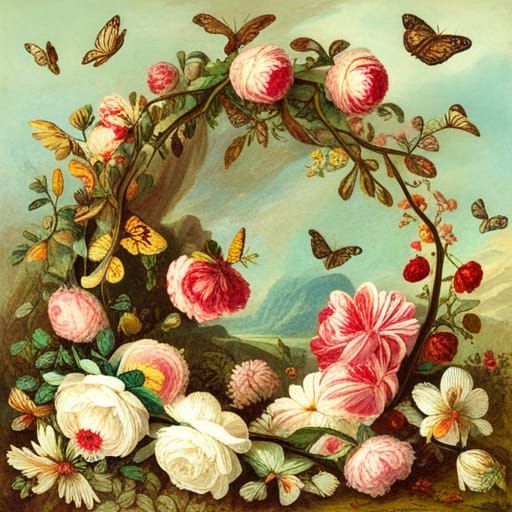 Vintage Floral Crown with Butterflies