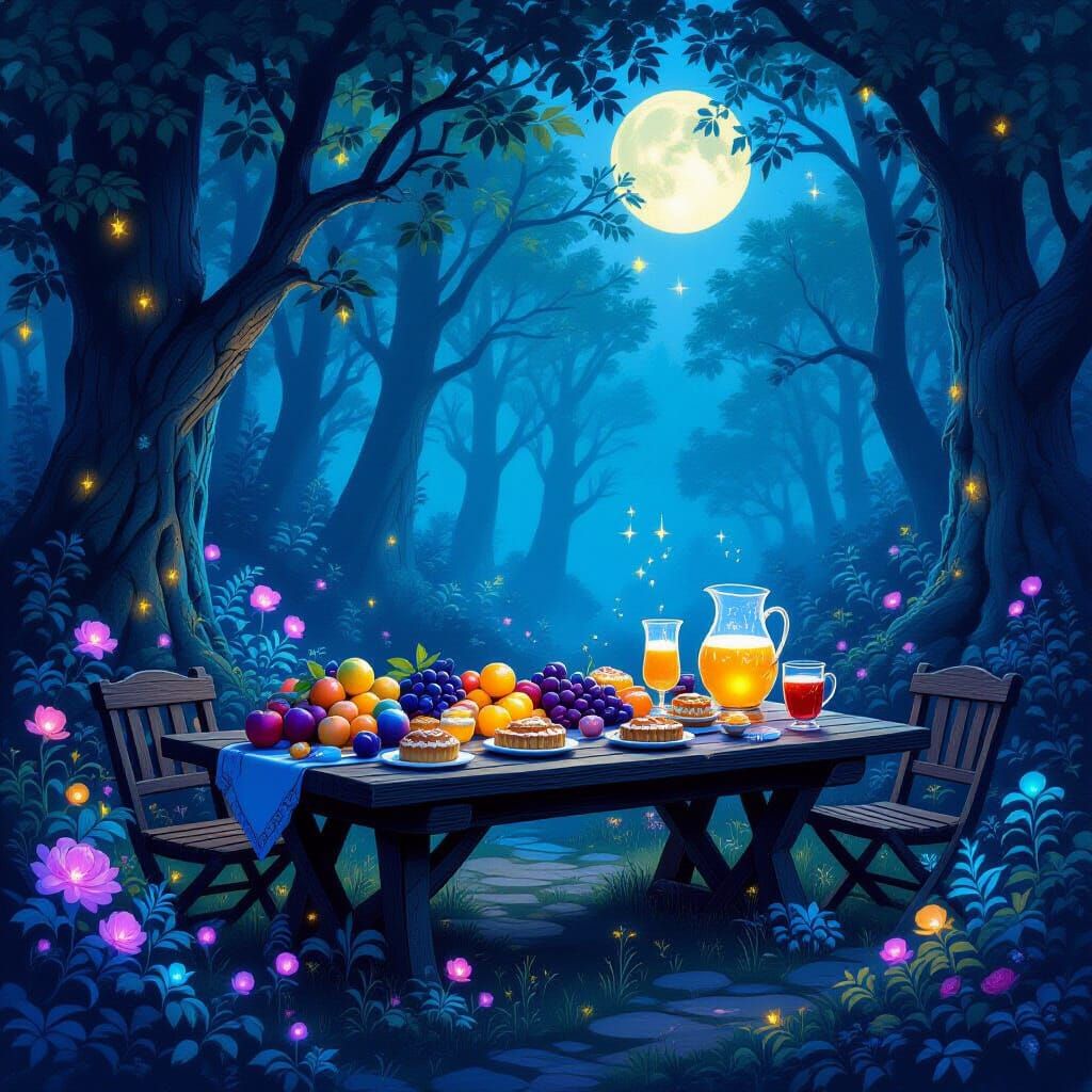 Enchanted Forest Feast in Ethereal Moonlight