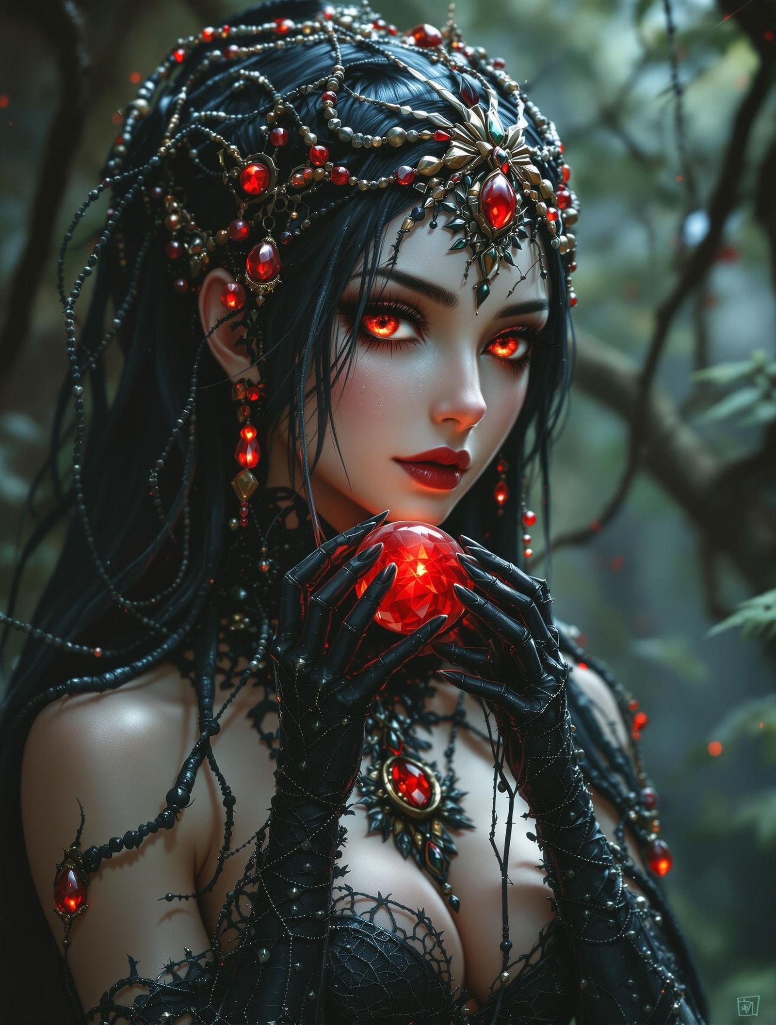 Spider Goddess in Rich Jewelry and Silken Robes