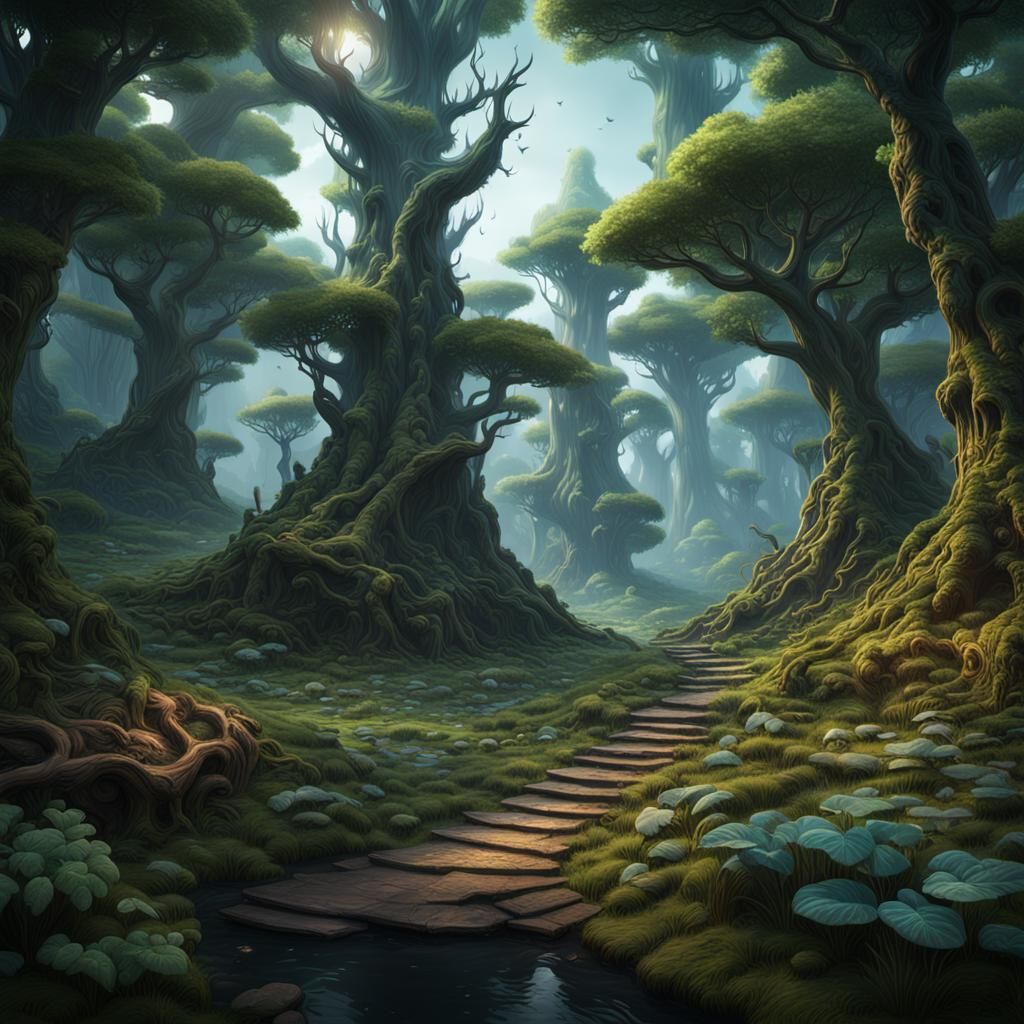 Venusian Woodland Forest in Detailed Matte Painting