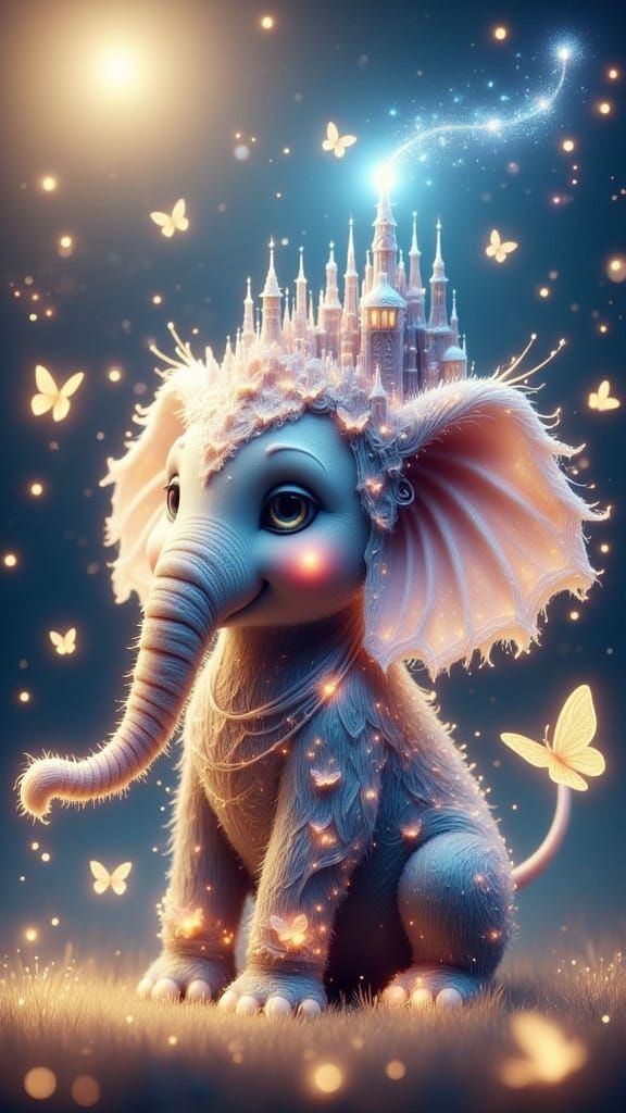 Animated Elephant in Glittering Fantasy World