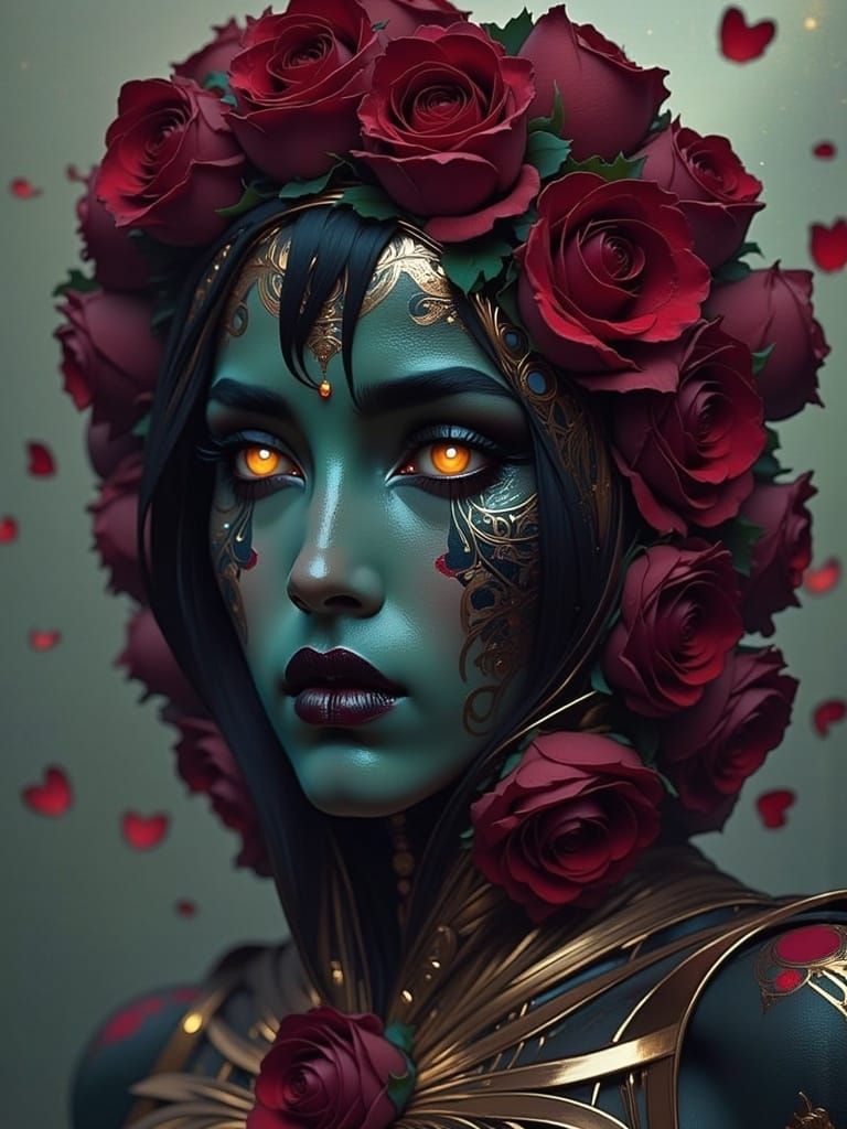 Porcelain Woman with Roses in Art Nouveau Style