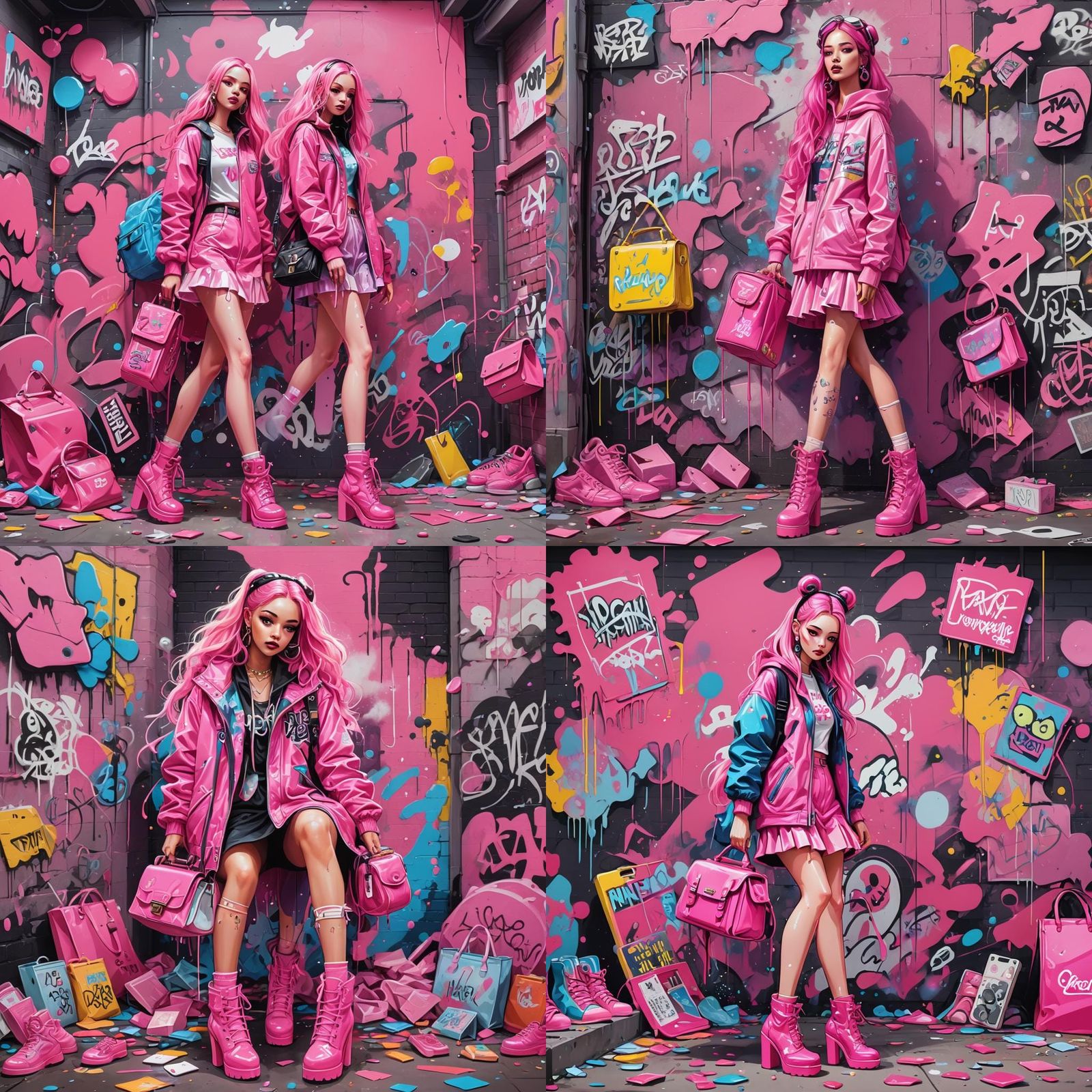 Pink Rave Princess in Graffiti Street Art Style