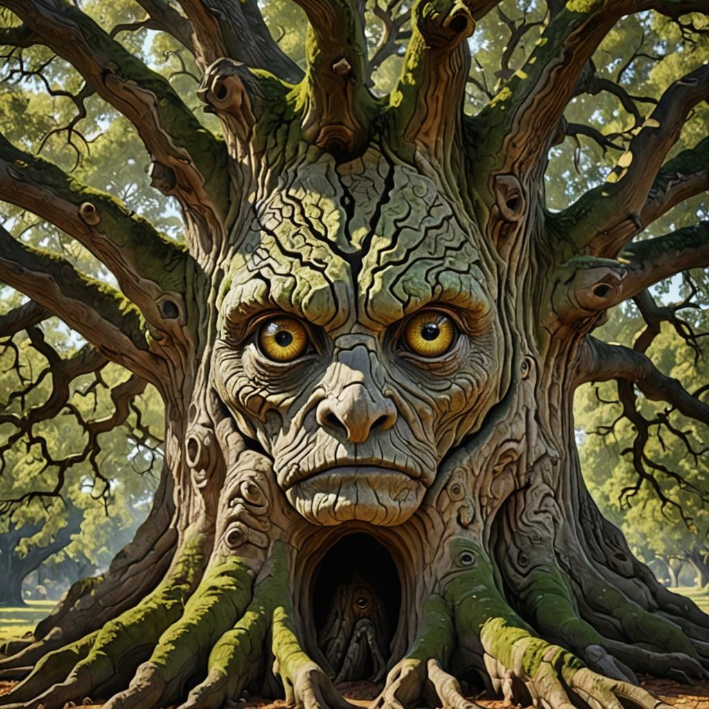 Mystical Ancient Oak Tree with Eyes