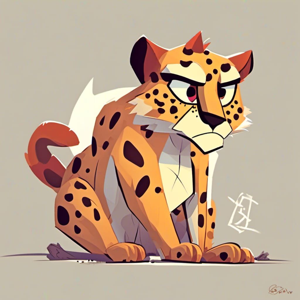 Pixar-Style Cheetah Drawing with Angry Expression