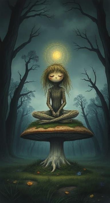 Dark Poppet Gathering Magic in Sinister Forest Clearing