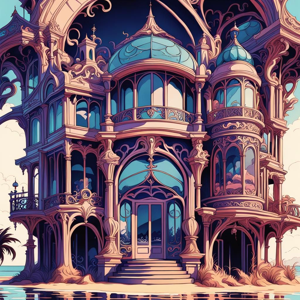 Dark Fantasy Witch on Vacation, Art Nouveau Rococo