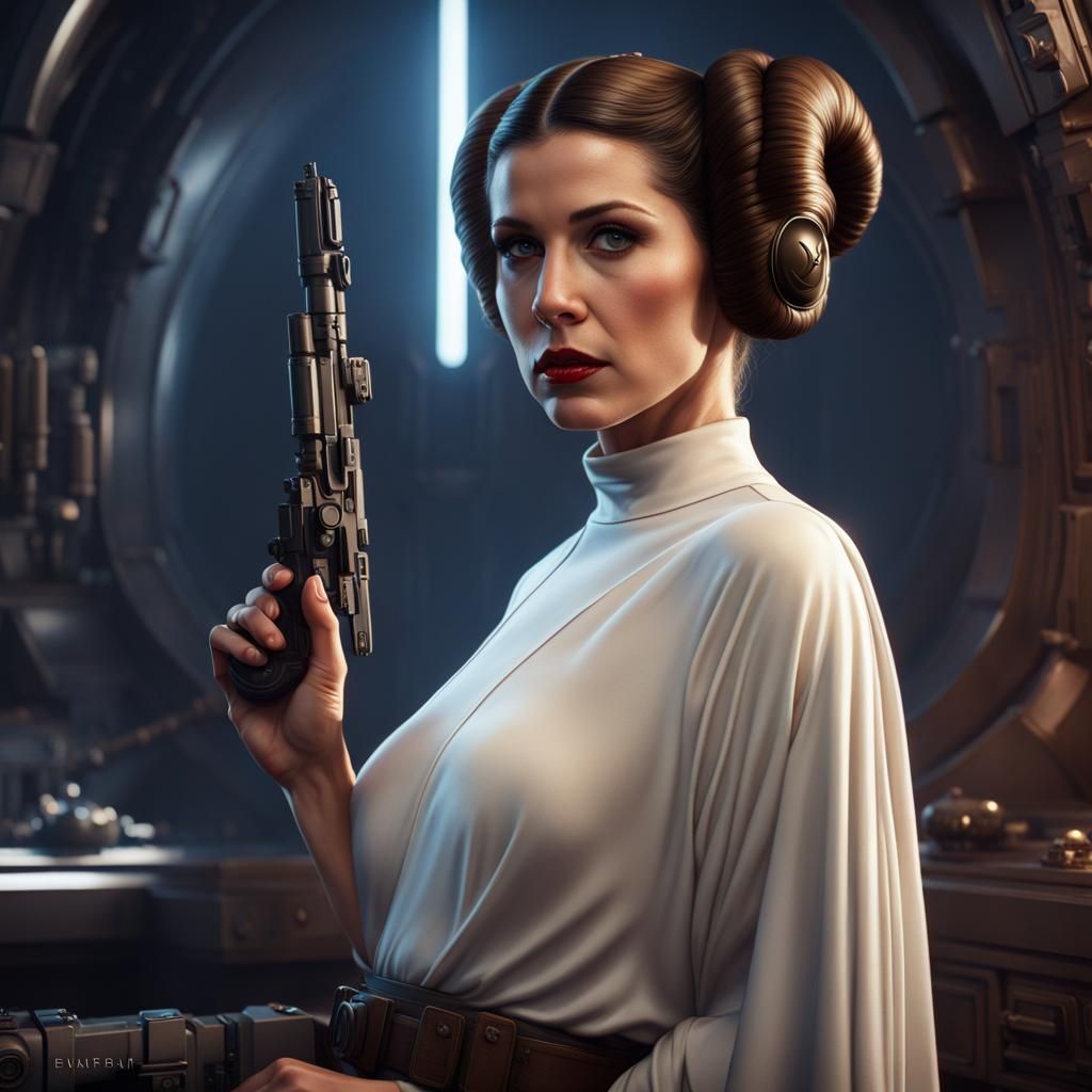 Hyperrealistic Princess Leia Pinup in Detailed Matte Paintin...