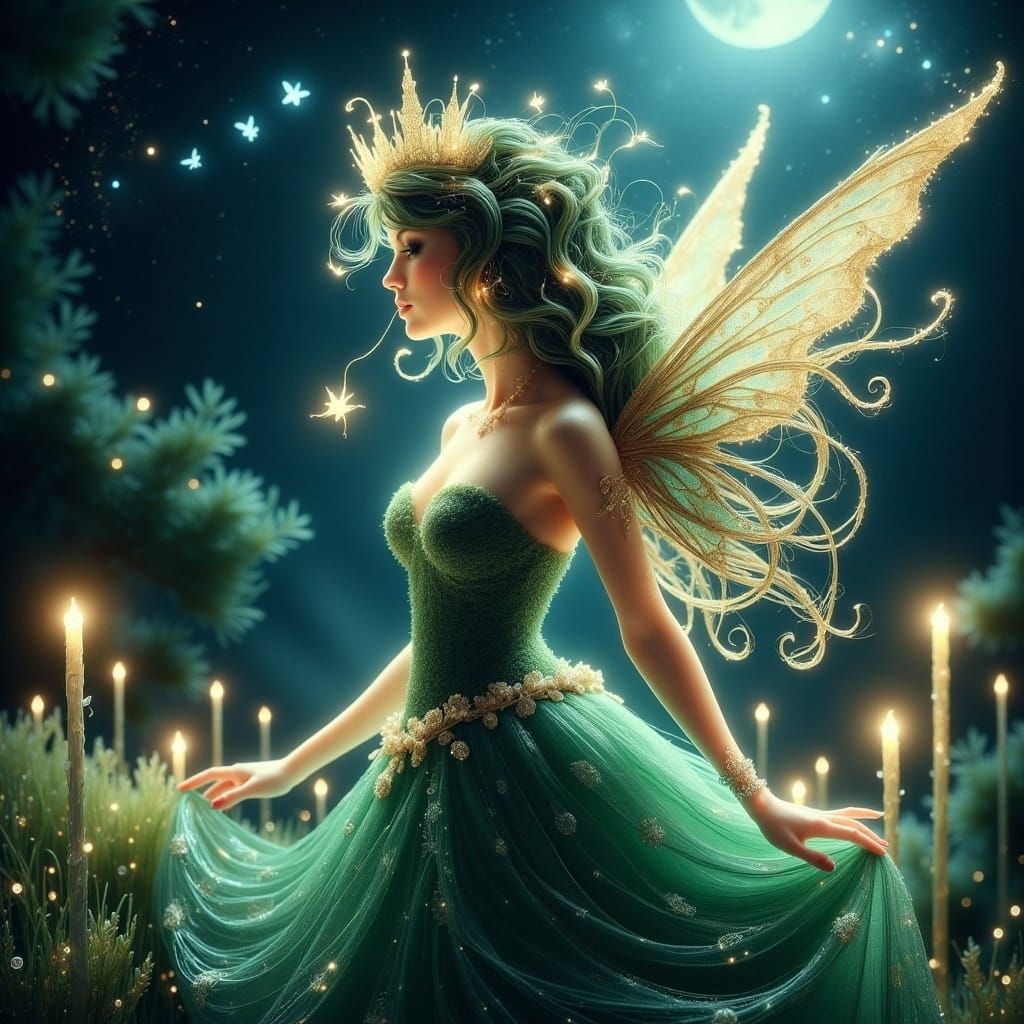 Ethereal Pixie Queen in Whimsical Moonlit Forest