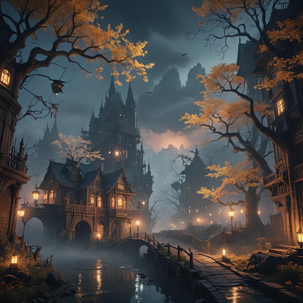 Fantastical Foggy Night in Detailed Matte Painting