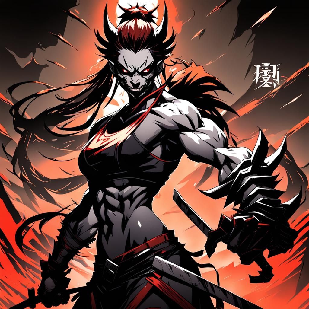 Muscular Female Shadow Oni in Anime Style