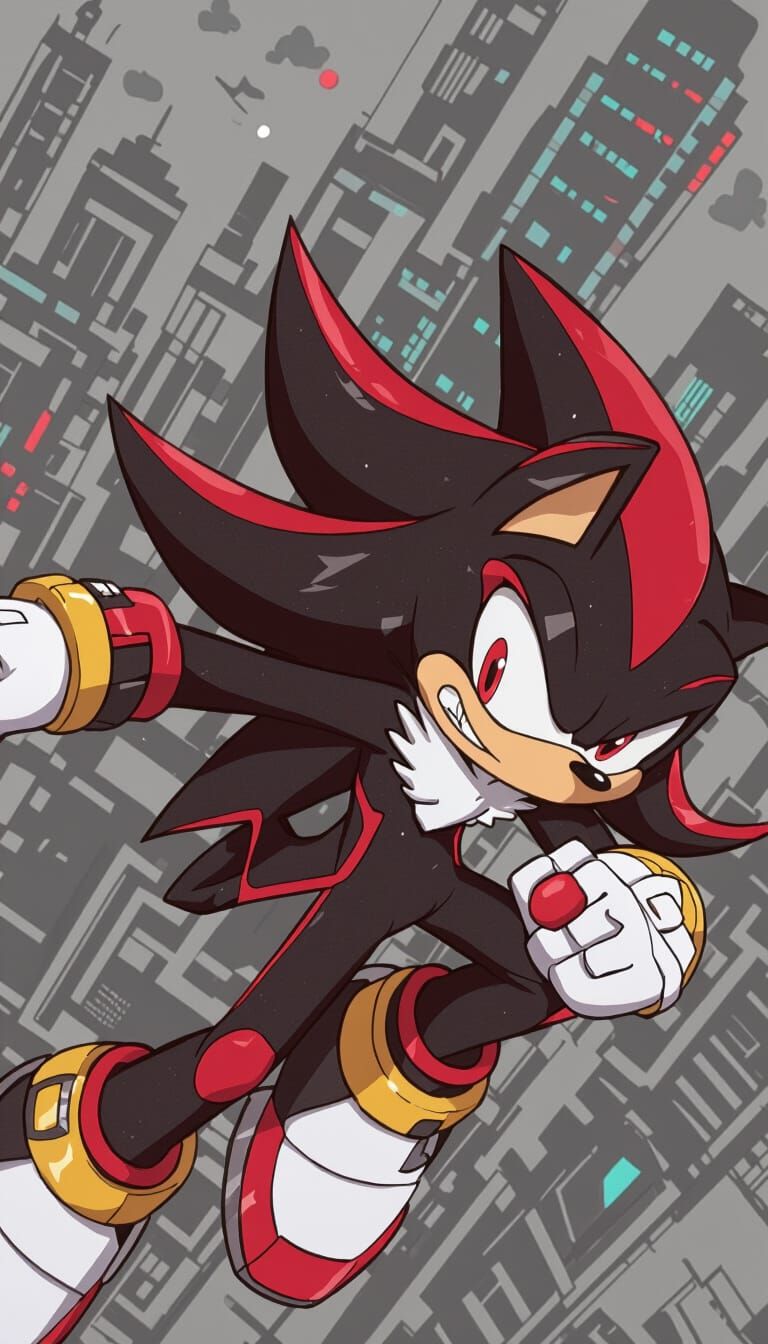 Shadow the Hedgehog in Futuristic Cityscape