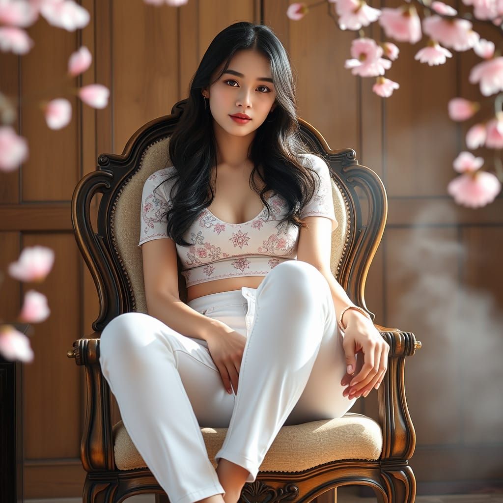 Photorealistic Portrait of Woman in Embroidered Top