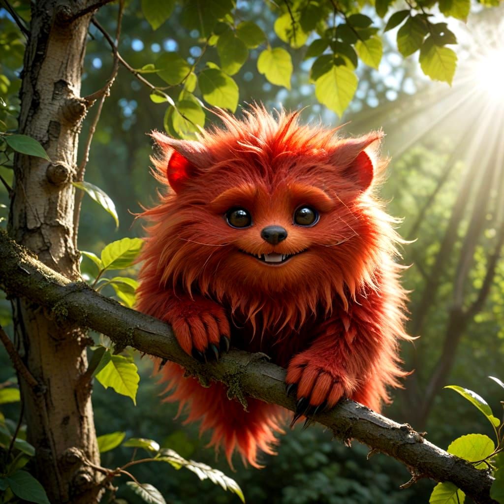 Cross-Eyed Red Creature Hanging Upside Down