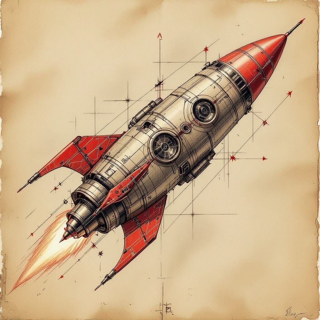 Renaissance Rocket Ship Design in Da Vinci Style