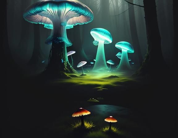 Mystical Forest: Giant Jellyfish and Toadstools