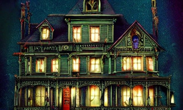 Biopunk Haunted Victorian House in Ghibli Style