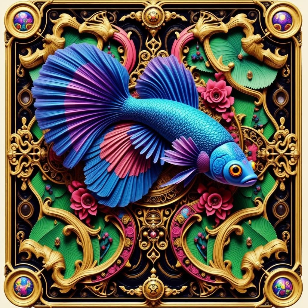 Electric Blue Beta Fish Emerges from an Oversized Playing Ca...