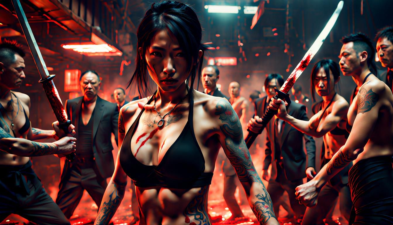 Japanese Yakuza Sword Fight in Digital Matte Painting