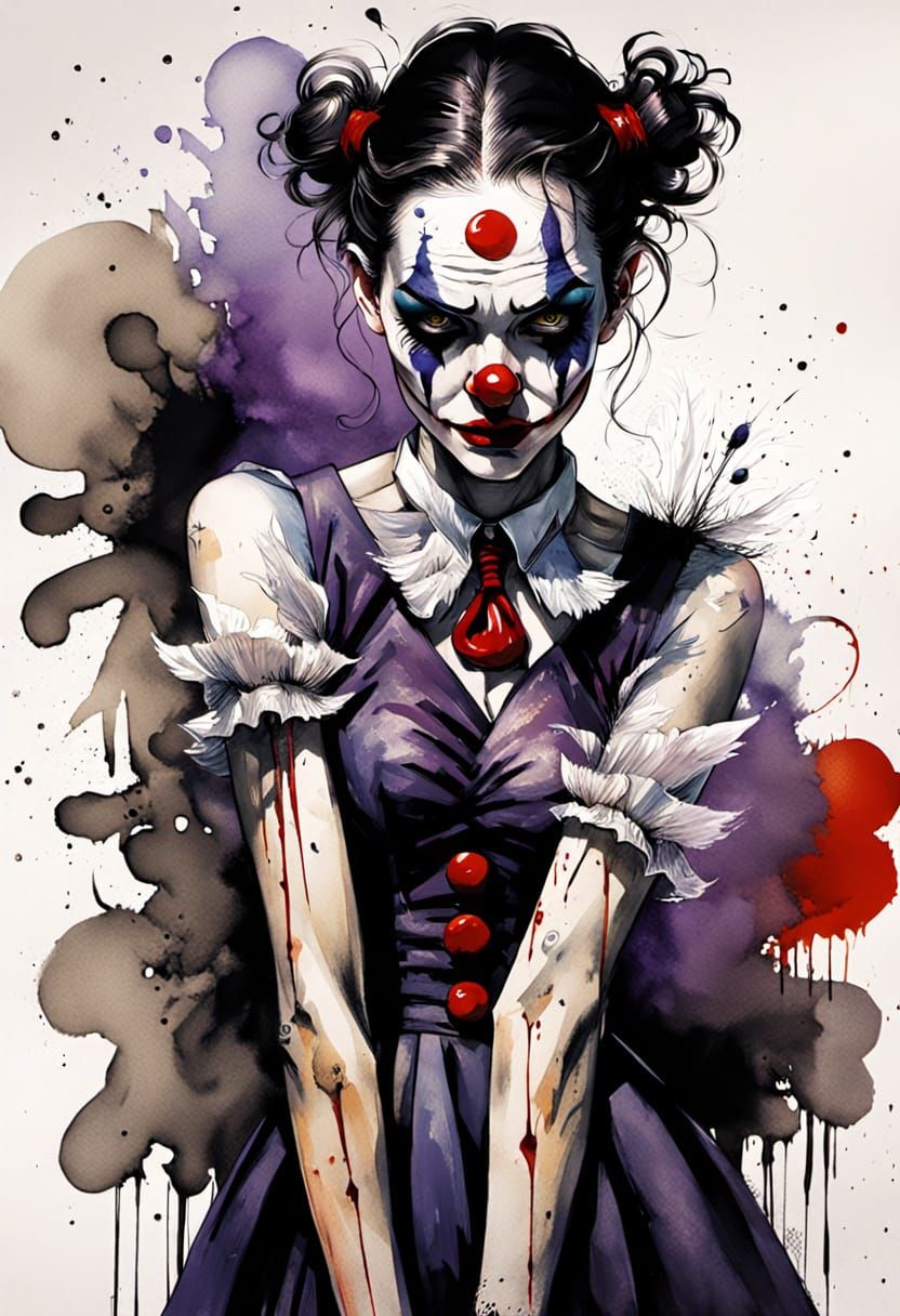 Cute Clown Lady with Bombs as Comic Book Art