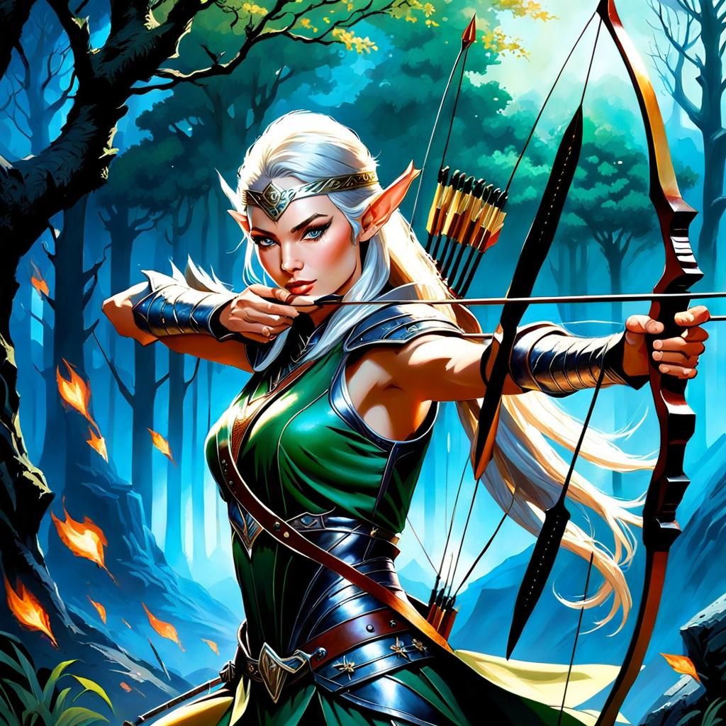 Elven Archer Fantasy Art in Detailed Style