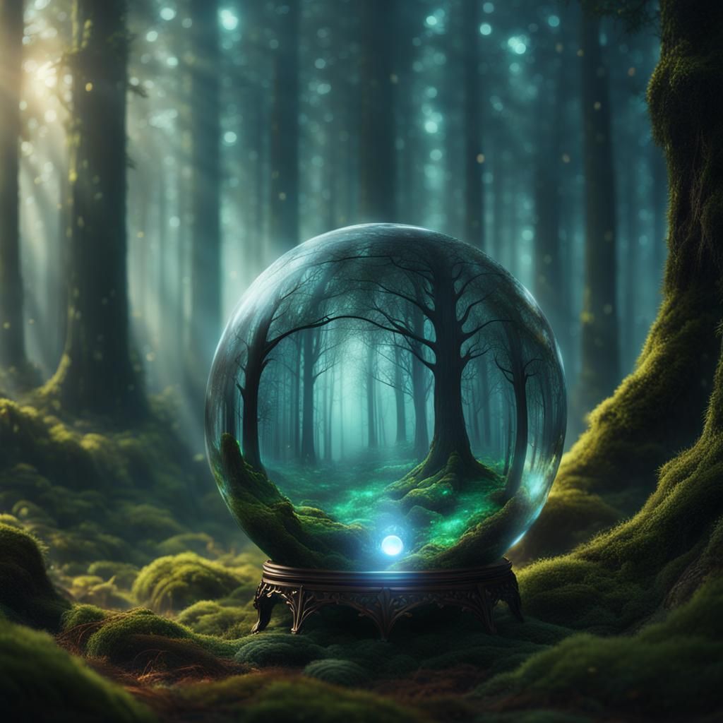 Mystical Orb Filled with Ethereal Mist in Forest