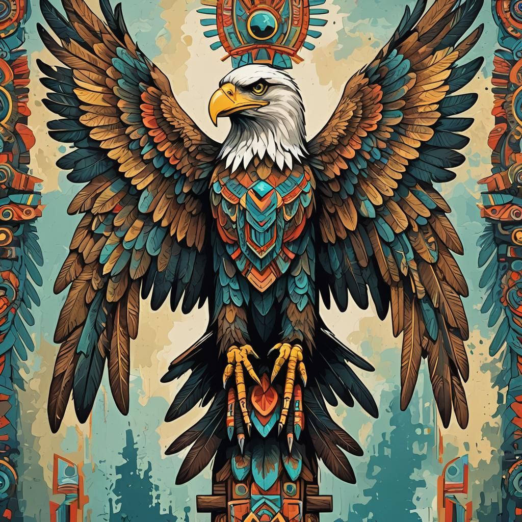 Abstract Eagle Totem Pole with Outstretched Wings
