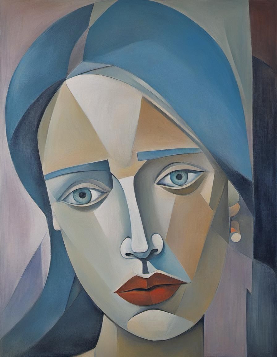 Melancholic Female Portrait in Cubist Style