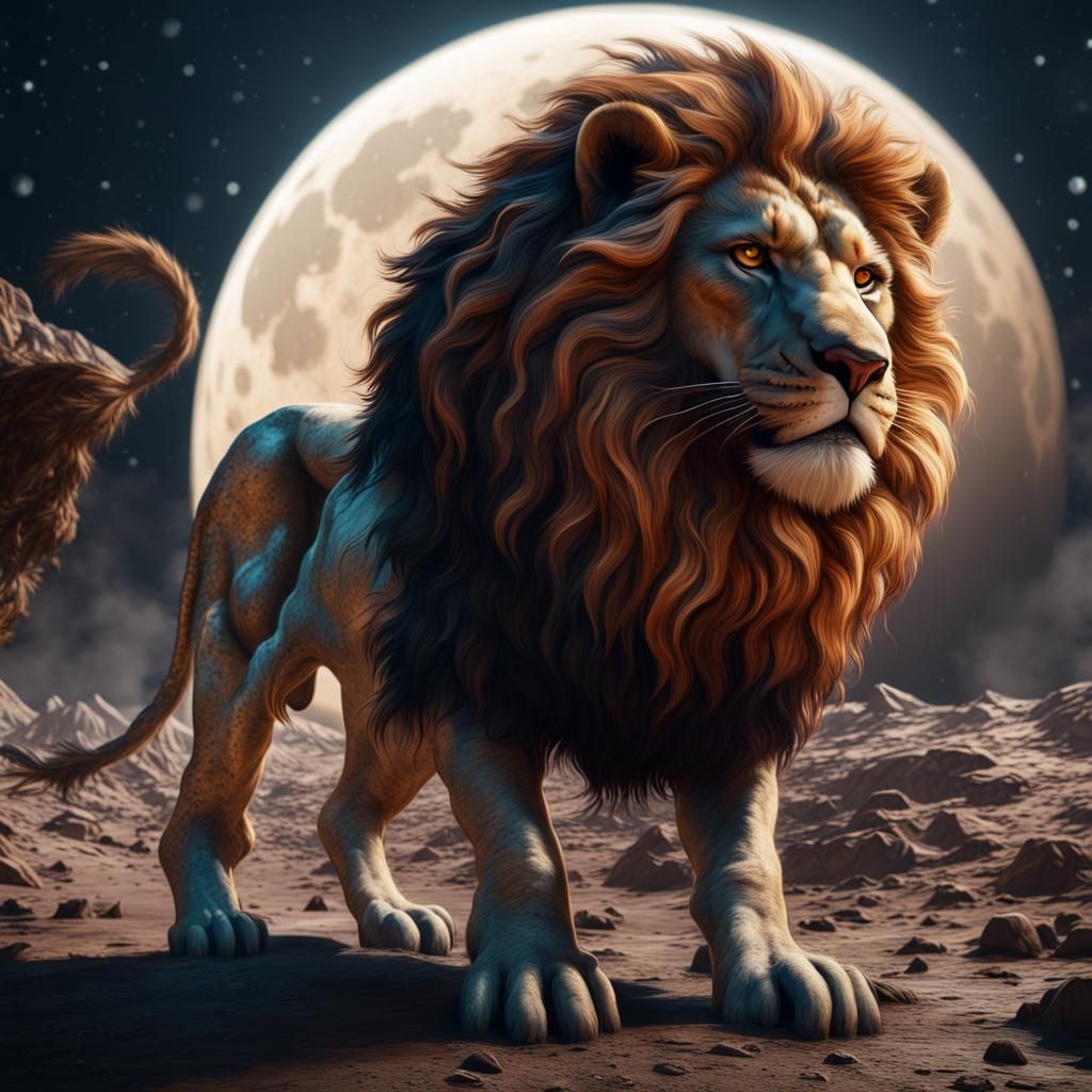Lion on the Moon: Detailed Fantasy Concept Art