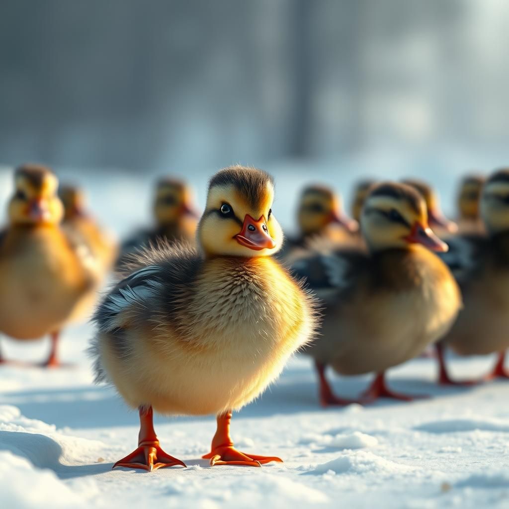 Happy Ducklings Walking in Snow: Fantasy Concept Art