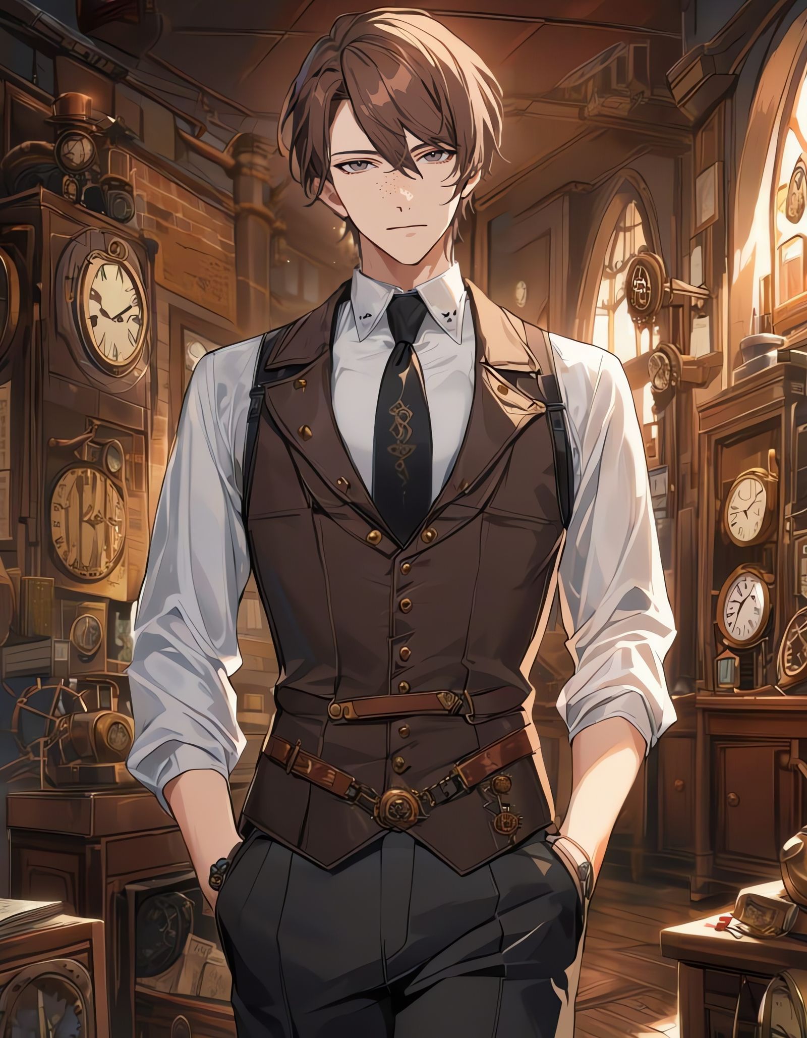 Steampunk Cowboy in a Bustling Clockwork City