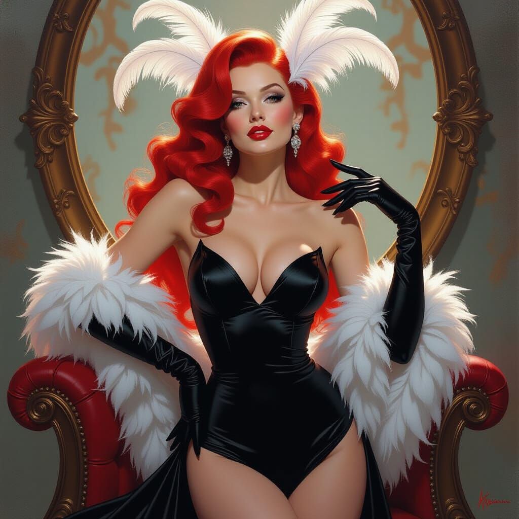 Elf Showgirl in Lavish Fantasy Oil Painting