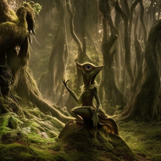 Elven Puppets in Misty Forest: Dark Crystal Style