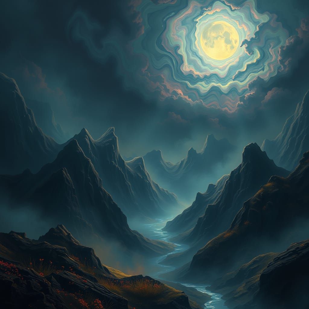 Dreamlike Landscape in Dark Academia Style