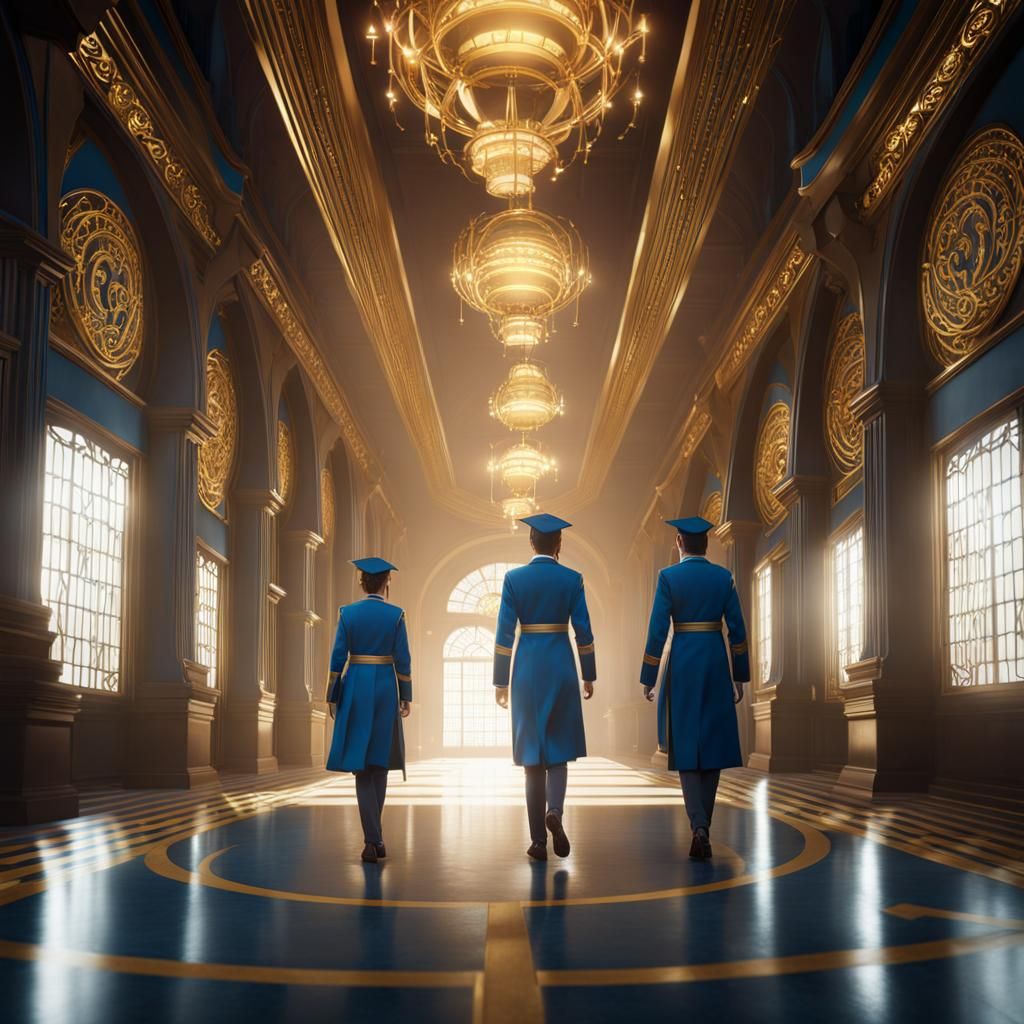 Students in Blue Uniforms: Fantasy Concept Art