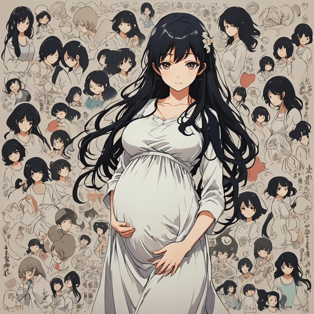 Pregnant Anime Character in Manga Style