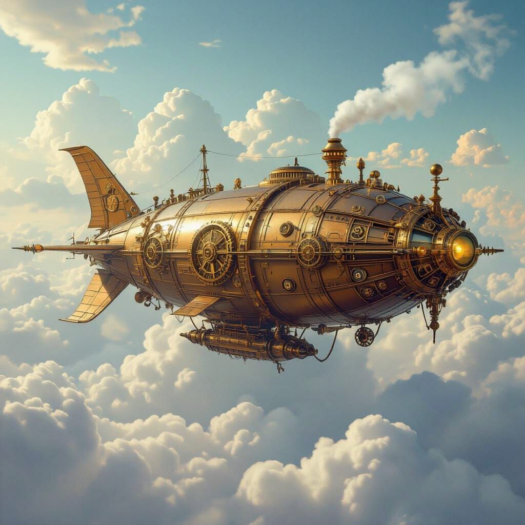 Steampunk Dragon Airship Soaring Through Clouds