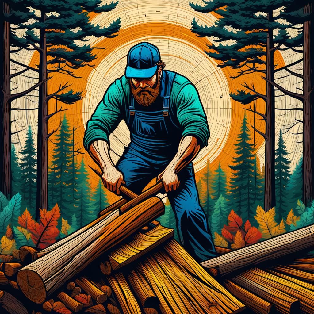 Heroic Lumberjack in Forest, Pop Art Screen Print