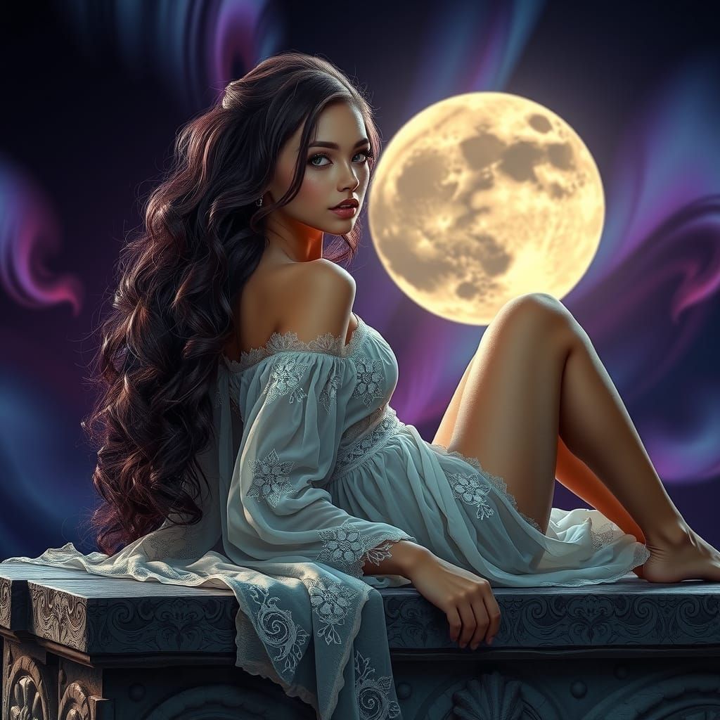 Ultra-Photorealistic Maiden on a Stone Altar