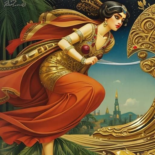 Detailed Art Deco Woman in 3D Style