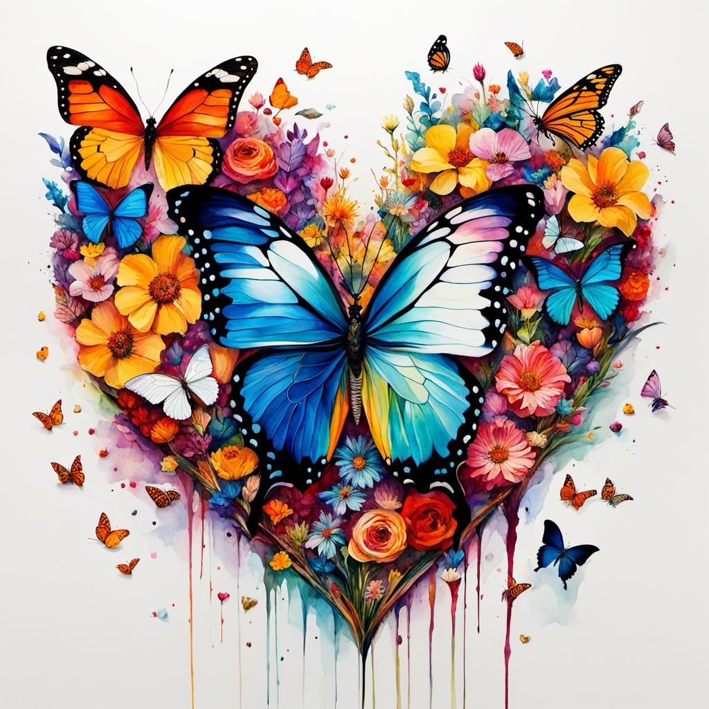 Abstract Heart in Deep Sea, Watercolor Style